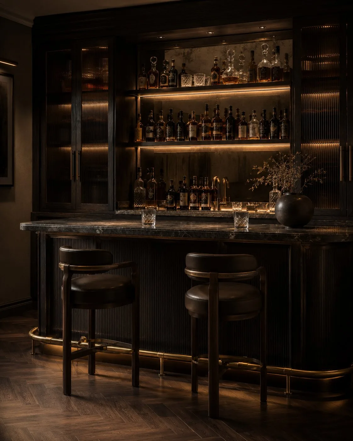 Dark Timber Home Bar — AKL Joinery, London