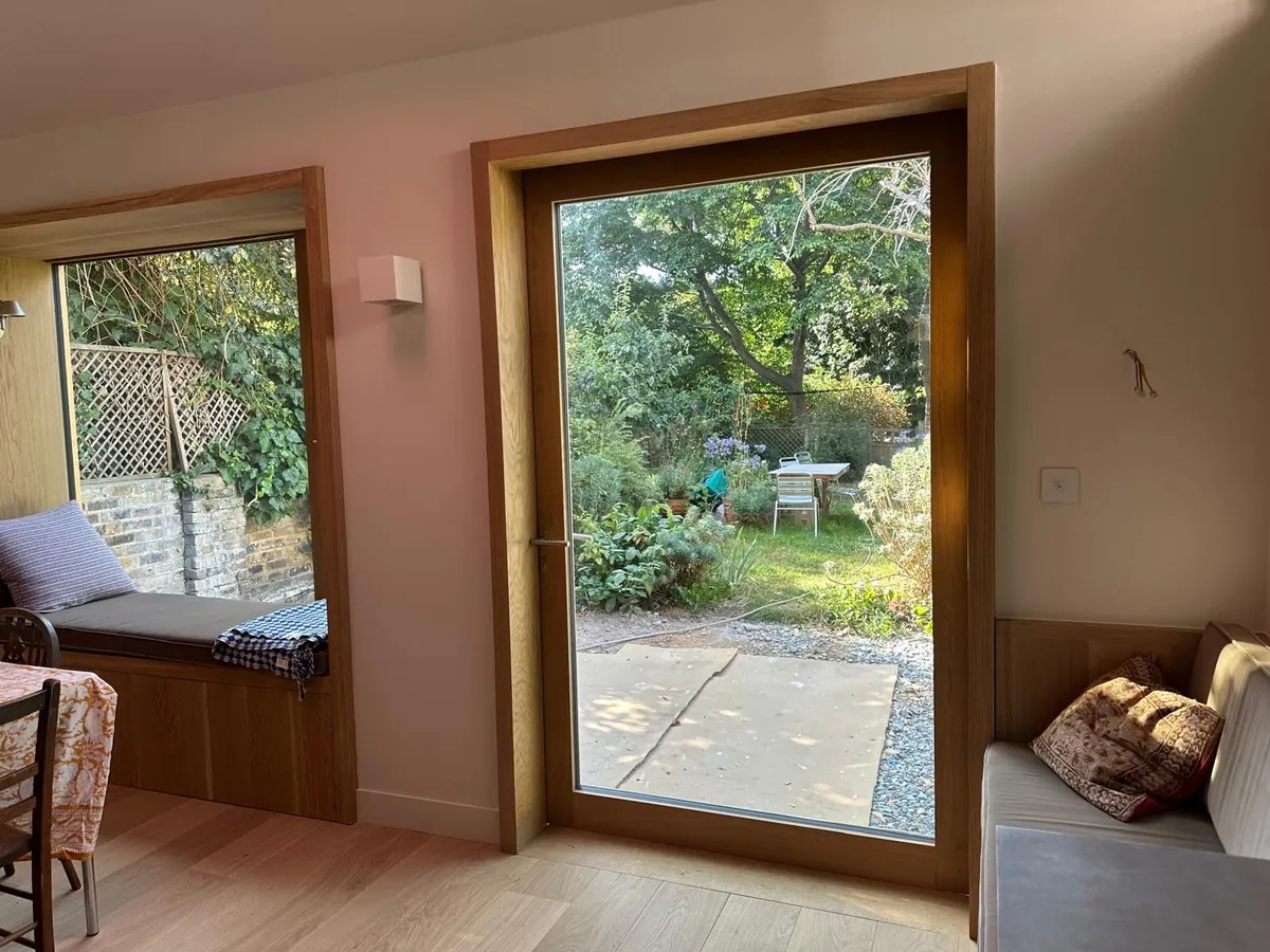 Oak Garden Door & Window Seat — AKL Joinery, Extension, London
